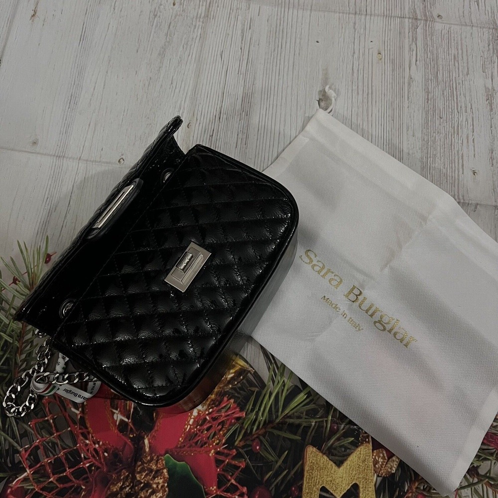 Sara Burglar Black Quilted Genuine Leather with Silver chain Crossbody Authentic